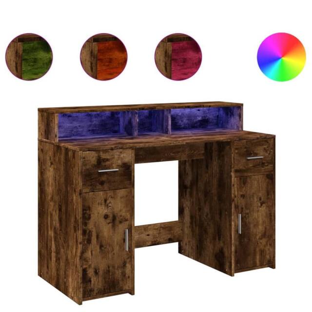 Berkfield Home Desk with LED Lights Smoked Oak 120x55x91 cm Engineered Wood in Brown - Size: 120 x 55 x 91 cm - image 1