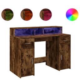 Berkfield Home Desk with LED Lights Smoked Oak 120x55x91 cm Engineered Wood in Brown - Size: 120 x 55 x 91 cm - thumbnail 1