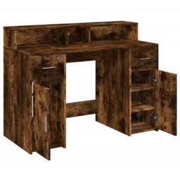 Berkfield Home Desk with LED Lights Smoked Oak 120x55x91 cm Engineered Wood in Brown - Size: 120 x 55 x 91 cm - thumbnail 9