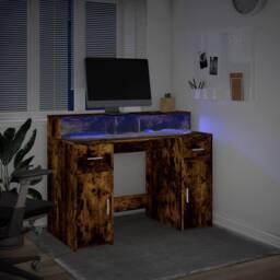 Berkfield Home Desk with LED Lights Smoked Oak 120x55x91 cm Engineered Wood in Brown - Size: 120 x 55 x 91 cm - thumbnail 5