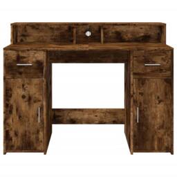 Berkfield Home Desk with LED Lights Smoked Oak 120x55x91 cm Engineered Wood in Brown - Size: 120 x 55 x 91 cm - thumbnail 6