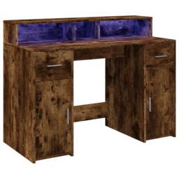 Berkfield Home Desk with LED Lights Smoked Oak 120x55x91 cm Engineered Wood in Brown - Size: 120 x 55 x 91 cm - thumbnail 3