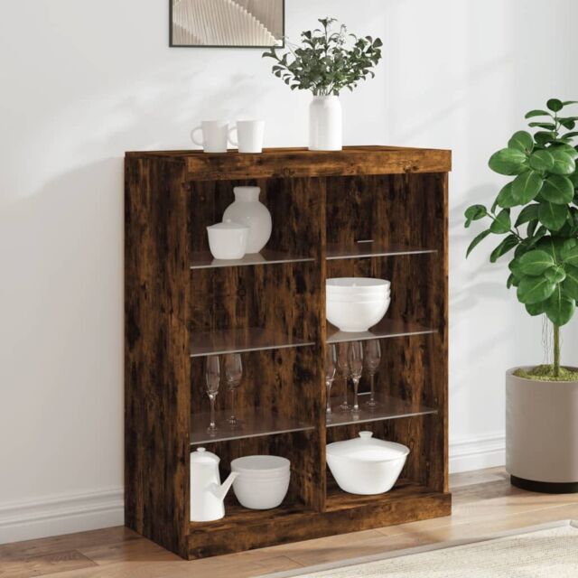 Berkfield Home Sideboard with LED Lights Smoked Oak 81x37x100 cm in Brown - Size: 81 x 37 x 100 cm - image 1