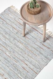 Homescapes Handcrafted Leather Glitter Rug Friendly & Stylish Design in Natural - Size: 90 cm x 150 cm - thumbnail 1