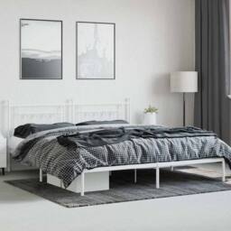 Berkfield Home Metal Bed Frame with Headboard White 200x200 cm - thumbnail 4