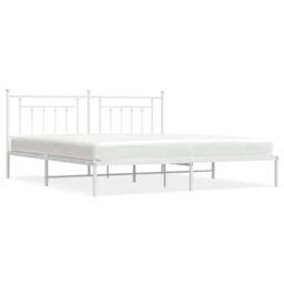 Berkfield Home Metal Bed Frame with Headboard White 200x200 cm - thumbnail 3