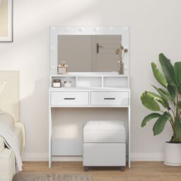 Berkfield Home Dressing Table with LED Lights, White, 79x41x135 cm in White - Size: 79 x 41 x 135 cm