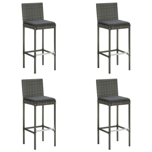 Berkfield Home Garden Bar Stools with Cushions 4 pcs Grey Poly Rattan - image 1