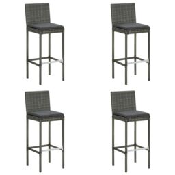 Berkfield Home Garden Bar Stools with Cushions 4 pcs Grey Poly Rattan - thumbnail 1