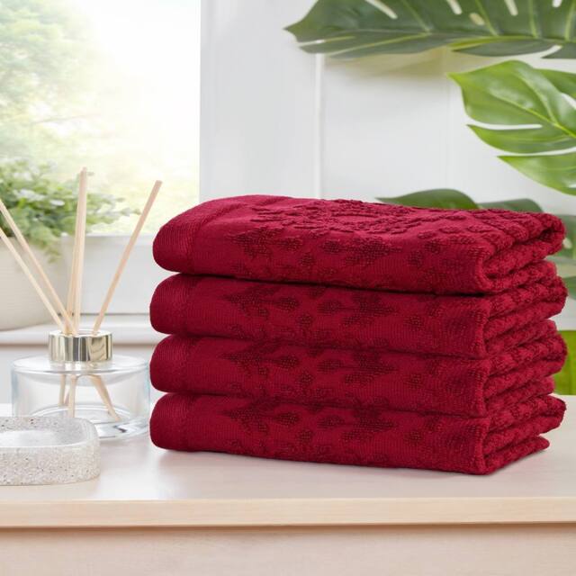Rapport Home Versailles Jacquard Cotton Face, Hand, Bath Towels & Sheet Set in Red - image 1