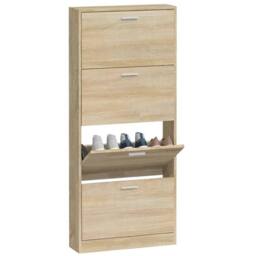Berkfield Home Shoe Cabinet Oak 59x17x150 cm Engineered Wood in Light Tan - Size: 59 x 17 x 150 cm - thumbnail 4