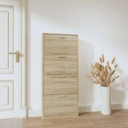 Berkfield Home Shoe Cabinet Oak 59x17x150 cm Engineered Wood in Light Tan - Size: 59 x 17 x 150 cm