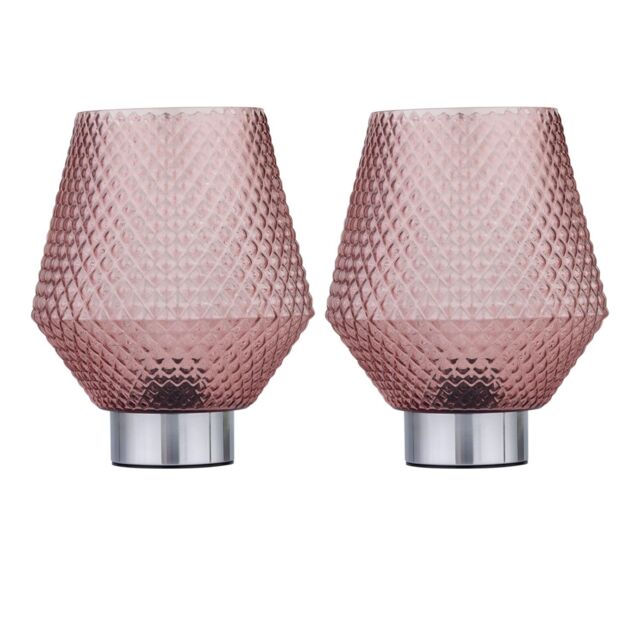 First Choice Lighting Set of 2 Porter - Battery Operated Chrome Lamps Pink Textured Glass in Silver - image 1
