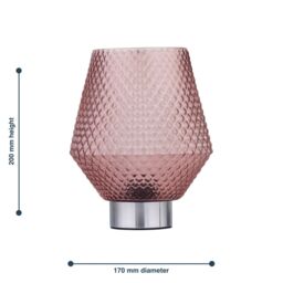 First Choice Lighting Set of 2 Porter - Battery Operated Chrome Lamps Pink Textured Glass in Silver - thumbnail 8