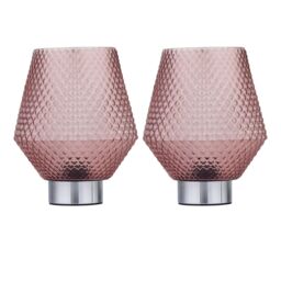 First Choice Lighting Set of 2 Porter - Battery Operated Chrome Lamps Pink Textured Glass in Silver