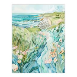 "Artery8 East Riding English Coastal Scene Watercolour Wall Art Print in Blue - Size: W24"" x H32""" - thumbnail 1