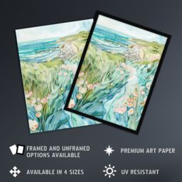 "Artery8 East Riding English Coastal Scene Watercolour Wall Art Print in Blue - Size: W24"" x H32""" - thumbnail 2