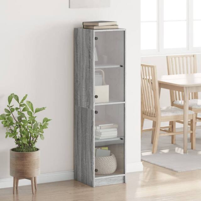 Berkfield Home Highboard with Glass Doors Grey Sonoma 35x37x142 cm - Size: 35 x 37 x 142 cm - image 1