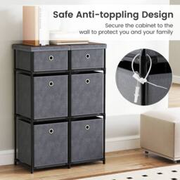 Costway Chest of Drawers Metal Frame Storage Organizer Unit w/6 Drawers in Grey - thumbnail 4
