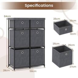 Costway Chest of Drawers Metal Frame Storage Organizer Unit w/6 Drawers in Grey - thumbnail 2
