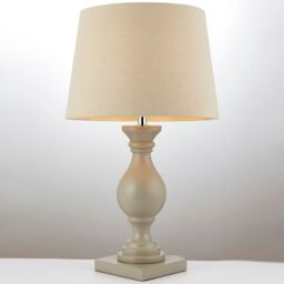 Loops Classic Wooden Table Lamp Ivory & Off-White Linen Shade Pretty Bedside Light in White - thumbnail 4