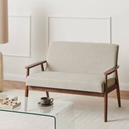 Wyld and Coco 2-Seater Sofa Grey Brown Polyester Mid-Century Wood Frame - thumbnail 1