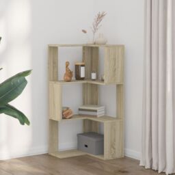 Berkfield Home Corner Bookcase 3-Tier Sonoma Oak 50x50x102 cm Engineered Wood in Brown - Size: 50 x 50 x 102 cm - thumbnail 3