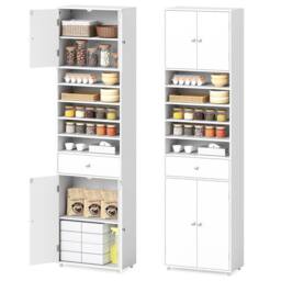 Costway 180CM Tall Cupboard Kitchen Buffet Pantry Storage Cabinet w/ Drawer in White - thumbnail 3