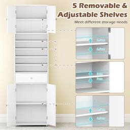 Costway 180CM Tall Cupboard Kitchen Buffet Pantry Storage Cabinet w/ Drawer in White - thumbnail 8