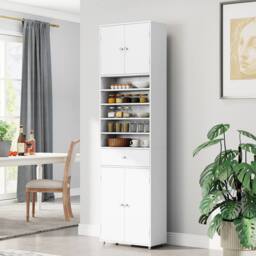 Costway 180CM Tall Cupboard Kitchen Buffet Pantry Storage Cabinet w/ Drawer in White - thumbnail 5