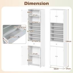 Costway 180CM Tall Cupboard Kitchen Buffet Pantry Storage Cabinet w/ Drawer in White - thumbnail 2