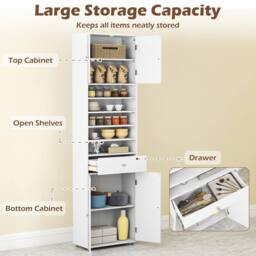 Costway 180CM Tall Cupboard Kitchen Buffet Pantry Storage Cabinet w/ Drawer in White - thumbnail 7