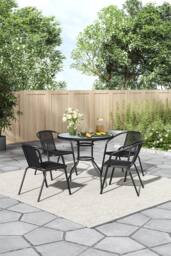 Living and Home Garden Tempered Glass Round Table with 4 PE Rattan Chairs in Grey - thumbnail 1