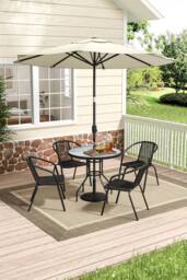 Living and Home Garden Tempered Glass Round Table with 4 PE Rattan Chairs in Grey - thumbnail 2