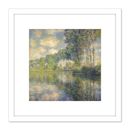Artery8 Claude Monet Poplar Trees Epte Painting 8X8 Inch Square Wooden Framed Wall Art Print Picture with Mount in White - thumbnail 1