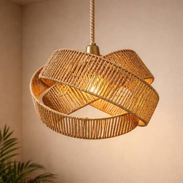 Voltico 30cm Rattan Ring Pendant Lampshade Handwoven Wicker Ceiling Shade in Brown - image 1