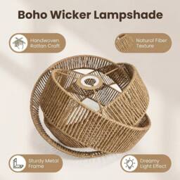 Voltico 30cm Rattan Ring Pendant Lampshade Handwoven Wicker Ceiling Shade in Brown - thumbnail 4