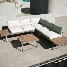 Modish Furnishing Beige Aluminium 5 Seater Modular Corner Sofa Lounge Set in Light Beige - thumbnail 3
