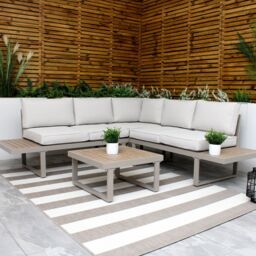 Modish Furnishing Beige Aluminium 5 Seater Modular Corner Sofa Lounge Set in Light Beige - thumbnail 2