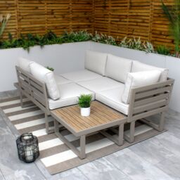 Modish Furnishing Beige Aluminium 5 Seater Modular Corner Sofa Lounge Set in Light Beige - thumbnail 7
