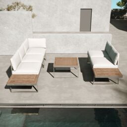 Modish Furnishing Beige Aluminium 5 Seater Modular Corner Sofa Lounge Set in Light Beige - thumbnail 4