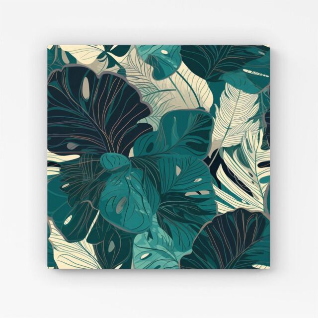 Warren Reed - Designer Tropical Green Leaves Canvas - Size: w10 inch x h10 inch - image 1