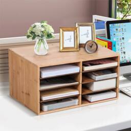 Nordara Bamboo Desktop File Sorter A4 Office Document Organizer in Beige - thumbnail 1