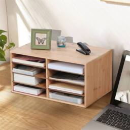 Nordara Bamboo Desktop File Sorter A4 Office Document Organizer in Beige - thumbnail 4