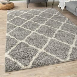 THE RUGS Soft Moroccan Shaggy Rugs & Runners Grey & Ivory Living Room - Size: 80 cm x 150 cm - thumbnail 1
