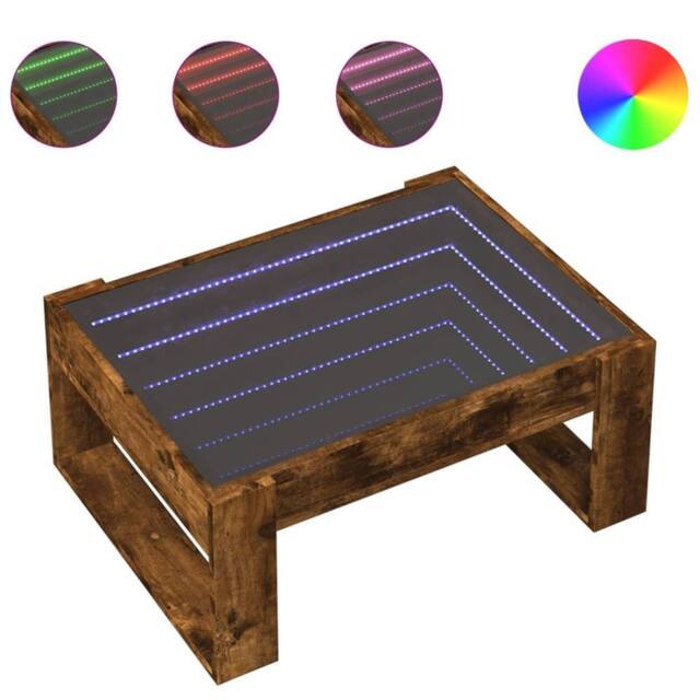 Berkfield Home Coffee Table with Infinity LED Smoked Oak 70x53x30 cm in Brown - Size: 70 x 53 x 30 cm - image 1