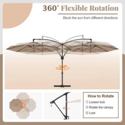 Costway 300 cm Offset Hanging Umbrella Patio Cantilever Umbrella w/Base in Beige - thumbnail 9