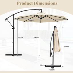 Costway 300 cm Offset Hanging Umbrella Patio Cantilever Umbrella w/Base in Beige - thumbnail 2