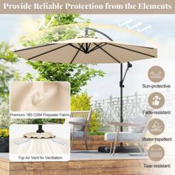 Costway 300 cm Offset Hanging Umbrella Patio Cantilever Umbrella w/Base in Beige - thumbnail 5