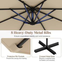 Costway 300 cm Offset Hanging Umbrella Patio Cantilever Umbrella w/Base in Beige - thumbnail 8